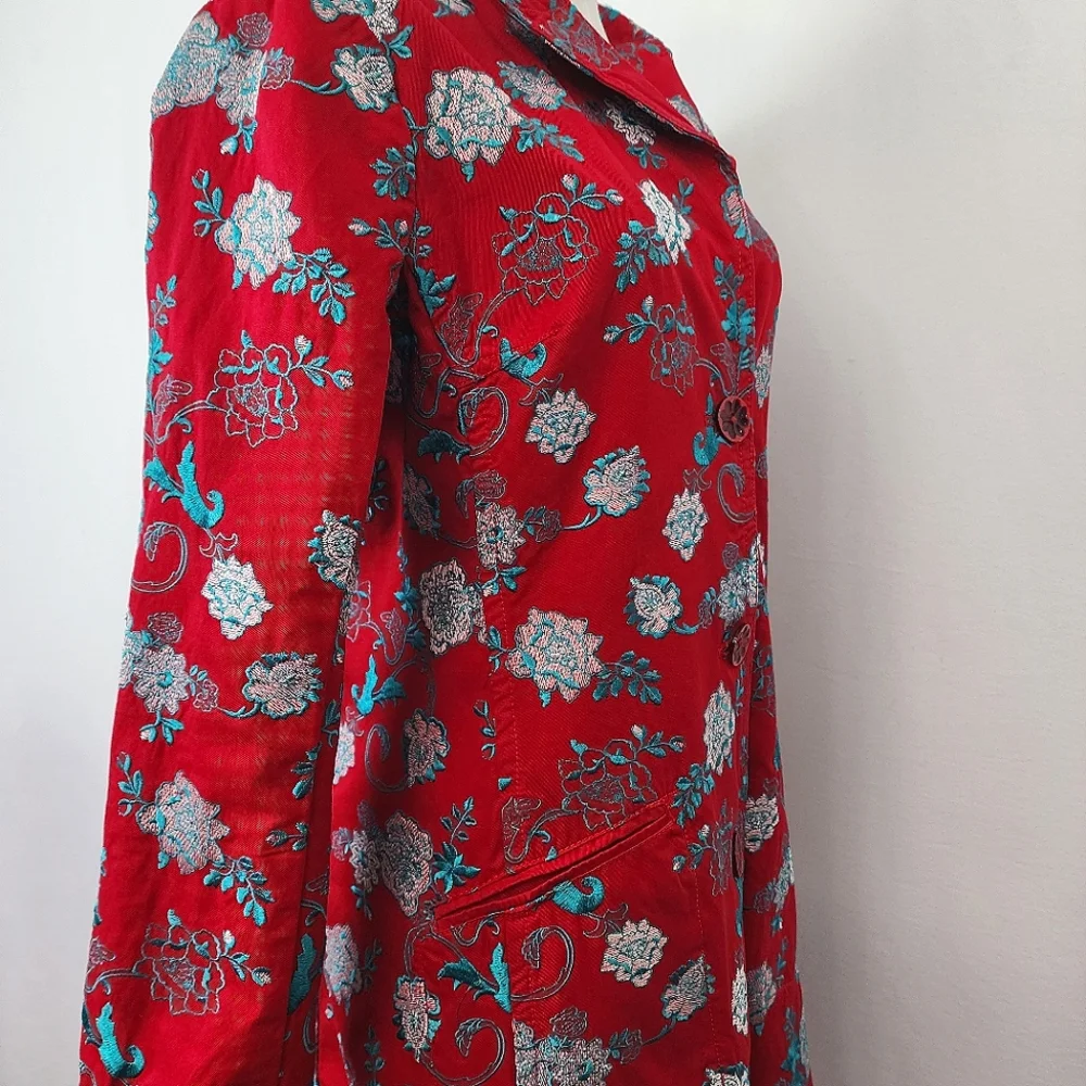 Johnny Was Floral Embroidered Coat Red Medium Like New *RARE FIND* - Picture 8 of 16